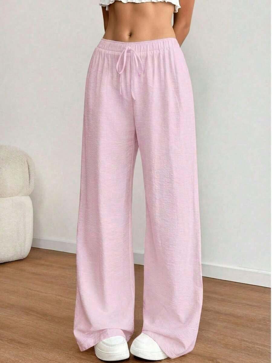 Women's Loose-Fitting, Low-Waisted Linen Trousers In A Bohemian And Casual Style, Wide-Leg And Relaxed Drawstring Pants, Soft And Comfortable, Suitable For Everyday Casual Wear And Holidays, All Year Round, Spring - 淡粉紅色 - 查看 1