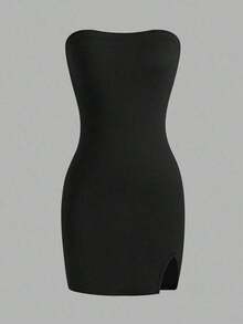 Vestido negro sin tirantes para mujer, minivestido corto - Negro - Ver 3
