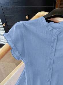 casual de mujer de unicolor y manga corta, para verano - Azul - Ver 3