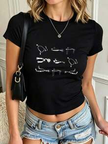Women's Crop Top With A Simple Design, Comfortable And Breathable For Everyday Wear And Leisure, Versatile For Various Occasions, Naturally Elegant, A Must-Have, An Ideal Gift Choice For Summer Parties, Local Delivery - 黑色 - 查看 7