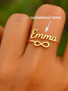 [Customization] Personalized Unlimited Name Ring - Customized Laser Cut Adjustable Stainless Steel Open Ring, Elegant Minimalist Jewelry - Multicolor - View 2