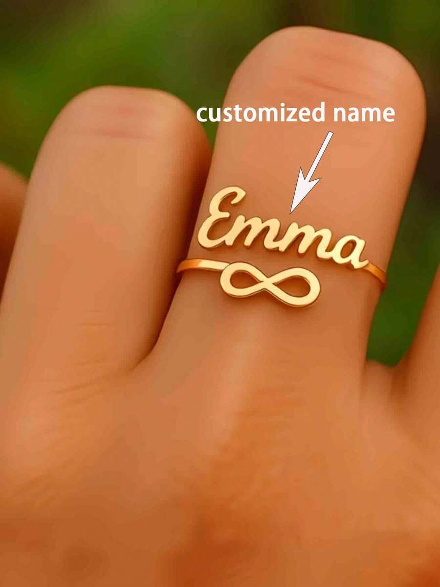 [Customization] Personalized Unlimited Name Ring - Customized Laser Cut Adjustable Stainless Steel Open Ring, Elegant Minimalist Jewelry