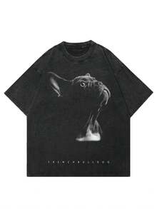 Representación De Un Bulldog Francés Mirando Hacia Arriba Con Expresión Atenta Y Cariñosa Camiseta De Mujer Estilo Casual Cómoda Para El Uso Diario Con Un Toque De Ternura Animal - Negro - Ver 6