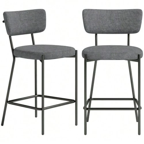 Bar Hocker In 2er-Set, Polster-Barstühle Mit Geschwungener Rückenlehne, Für Kücheninsel, Frühstücksbereich, Grau - Gray - View 1