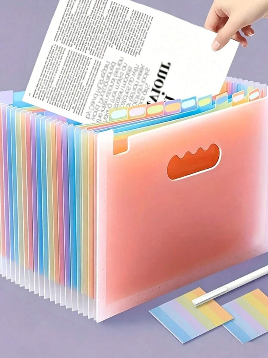 1件裝可攜式風琴式文件袋，附彩色索引標籤，大容量可擴展文件收納夾，A4多層學生考卷文件夾，文書桌面收納夾，適用辦公用品與學習用品，開學季 - 彩色 - 查看 1