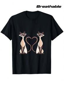Camiseta unisex de manga corta, diseño de corazón de gato siamés.|,Transpirable180GTela,InformalNegroTeeParaHombres&Mujeres,PerfectoRegaloParaGatoAmantes,MedianoEstira,MáquinaLavableNo transparente,AdecuadoParaPrimaveraVerano,Otoño,Festividades&Playeras para ir al trabajohombre, , , Dazymujer,romwehombres, bohochic,maestrasregalos,camisetaparaconjuntos de mujercon curvasparamu,y2k, - Negro - Ver 1