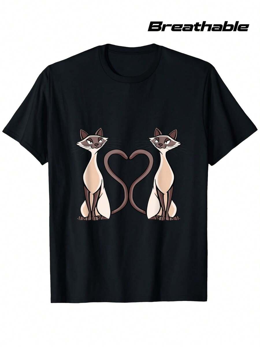 Camiseta unisex de manga corta, diseño de corazón de gato siamés.|,Transpirable180GTela,InformalNegroTeeParaHombres&Mujeres,PerfectoRegaloParaGatoAmantes,MedianoEstira,MáquinaLavableNo transparente,AdecuadoParaPrimaveraVerano,Otoño,Festividades&Playeras para ir al trabajohombre, , , Dazymujer,romwehombres, bohochic,maestrasregalos,camisetaparaconjuntos de mujercon curvasparamu,y2k, - Negro - Ver 1
