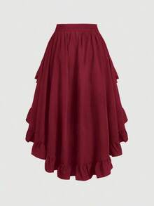 MOD Women's Plus Size Burgundy Ruffled Skirt, Vintage Burgundy Ruffled Skirt - Brown - View 6