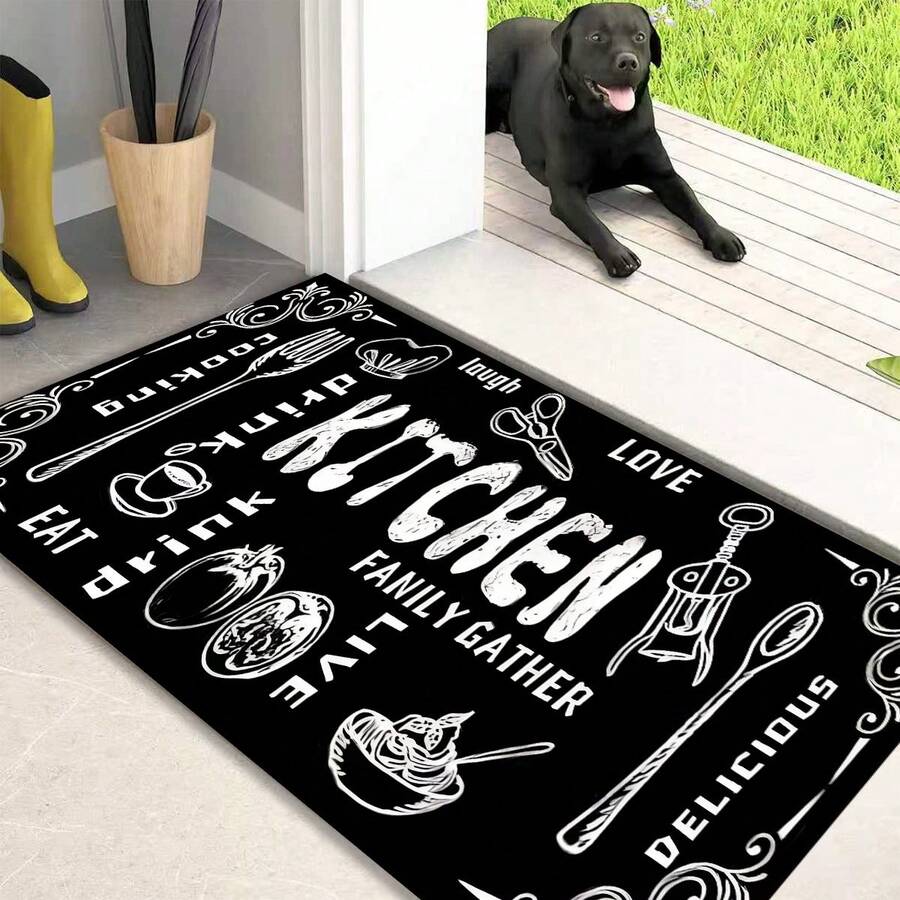 1pc Kitchen Mat With Cooking Pattern, Non-Slip Floor Rug For Home Gathering, Party Decoration, Kitchen, Hallway, Bathroom, Laundry Room, Quick Dry Carpet - Multicolor - View 1