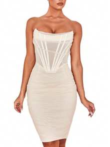 Vestido Mini Encantador Nuevo con Tirantes y Escote Bardot - Blanco - Ver 2