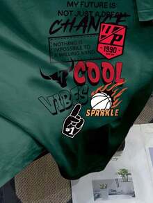 Camiseta de manga corta minimalista de estilo callejero, con corte cropped y oversize, para hombre de talla grande.Diseño moderno y sencillo, apto para uso diario casual.Composición simple pero llamativa, adecuada como regalo para novio u ocas - Verde Oscuro - Ver 3