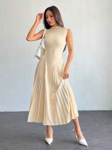 Vestido ajustado de línea A con pliegues elegante para mujer - Albaricoque - Ver 5