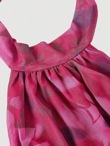 Vestido mini con espalda descubierta, lazo y estampado floral abstracto fluido - Multicolor - Ver 5
