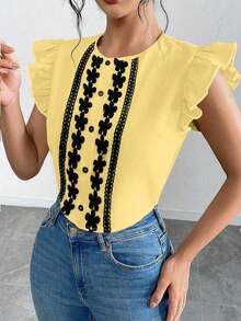 Camisa casual de mujer tejida para vacaciones de verano - Amarillo - Ver 6
