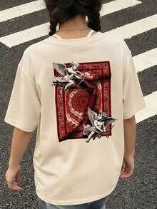 Women's Summer T-Shirt With Letter Print, Round Neck And Short Sleeves, Casual Style, Loose And Versatile For Vacation, Summer Fashion For Daily And Festive Wear, Black - 杏子 2 - 查看 3
