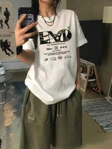 Women's Short-Sleeved T-Shirt, 100% Cotton. Loose, Versatile, And Fashionable Design. Weight: 200g. One-Piece Top. - White 2 - View 1