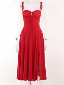 Mujeres Temperamento Moda Senior Sentido Francés Tirantes Suave Viento Vestidos Largo Dividido, Mujeres Temperamento Elegante Sexy Tirantes Vestido Elástico, conjuntos elegantes de mujer falda,Suave y Cómodo Tejido Agradable a la Piel, Adecuado para Banquetes, Asistir a Eventos, Hospedaje, Playas, Viajar Sesiones de Fotos, Fotografía de Calle, Trabajo y Uso Casual Diario. - Azul marino - Ver 6