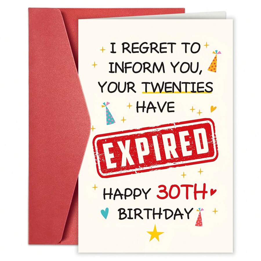 1pc Funny 30th Birthday Card For Men Women, Humorous 30 Year Old Milestone Birthday Card For Him Her Friend, Your Twenties Have Expired - Sets - View 1