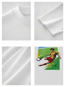 The Image Shows A Soccer Player In The Middle Of A Shot On Goal, Symbolizing Effort, Passion, And Energy Against A Green Background Representing The Playing Field. A Comfortable, Breathable Women's T-Shirt, Ideal For Casual And Athletic Wear. - 白色 - 查看 4