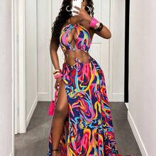 BamGlam Women's Colorful Sunset Print Maxi Dress - Multicolor - Ver 10