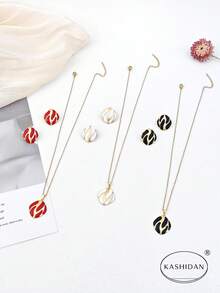 KASHIDAN 3 Sets Stylish Minimalist Abstract Wavy Enamel Earrings And Necklace Gift Set, Fashionable And Light Luxury Earrings And Necklace With And In A Versatile And Unique Design - Multicolor - View 5