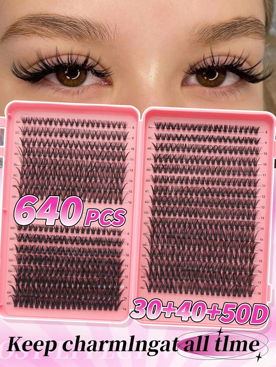 640 Pcs Eyelash Extension Kit, D Curl 30D+40D+50D DIY Eyelash Extension Faux Mink Lashes - Premium D Curl Natural Curl Individual Eyelash Kit DIY Eyelash Extension - Reusable, Lightweight And Easy To Use, Eyelash Clusters, Single Lashes, False EyelashesP - D - View 1