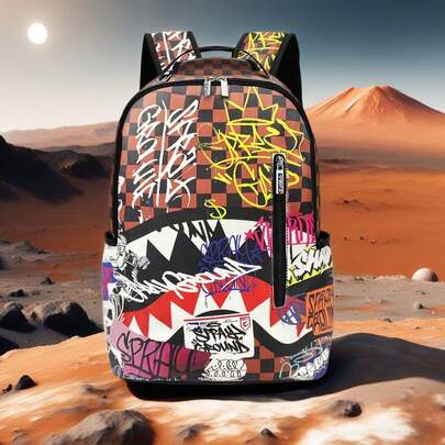 1pc Fashionable Pattern Multipurpose Backpack, Lightweight Printed Backpack, Stylish Outdoor Commuter Bag, Large Capacity Travel Bag, Multifunctional Storage Backpack, Adjustable Shoulder Straps, Back To School, Best Valentine's Day Gift, Gift For Friends Or Others, Gift For Men, Fun Gift