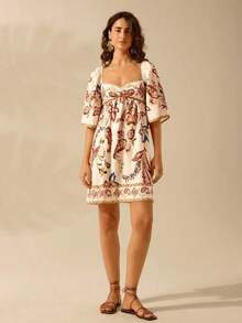 Vestido corto casual de vacaciones vintage con estampado floral tropical bohemio para mujer - Multicolor - Ver 7