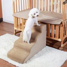 1个宠物楼梯，猫狗攀爬梯，床沙发坡道，适用于小型/中型/大型犬猫，尤其适合关节疼痛或老年宠物，高度可调节，经久耐用且可水洗，四季皆宜。 - 米色 - 查看 1