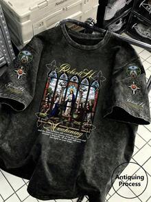 Camiseta de manga corta para mujer, estilo retro americano vintage, con estampado de bloques de color y rayas, suave, cómoda, holgada, informal, ideal para reuniones de fin de semana en verano, cafeterías, paseos por la ciudad y desplazamientos diarios, color rosa. - Ceniza lavada - Ver 6