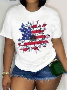 Camiseta Deportiva Casual de Cuello Redondo con Estampado de Girasoles - Camisetas Deportivas de Primavera Verano para Mujer - Blanco - Ver 1