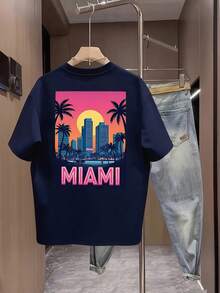 Nueva camiseta de manga corta para mujer de 180 g,% algodón - Camiseta casual versátil con estampado de verano para hombre - Camiseta con estampado de verano para parejas - Unisex - Regalo para vacaciones - Azul marino - Ver 12