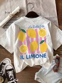 Summer Tops, Lemon Fresh, Yellow Summer Cotton T-Shirt Tops - White - View 3
