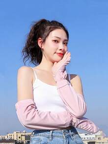 1 Pair Women's UPF UV Protection Fingerless Sun Protection Sleeves, Ice Silk Breathable Mesh Cooling Arm Sleeves, Elastic Cuff Full Arm Sun Protection Sleeves, Suitable For Driving, Cycling, Beach Activities And Outdoor Activities - B - View 3