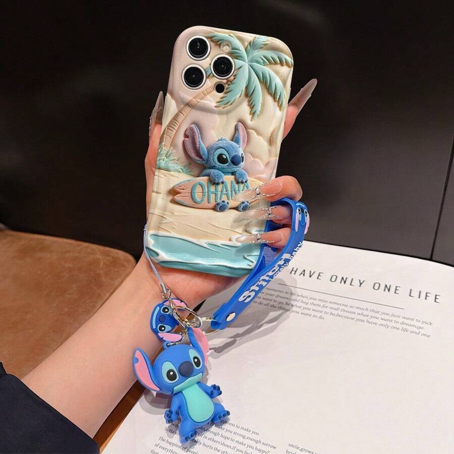 Funda de teléfono Disney Lilo y Stitch: Funda de teléfono suave con borde de patrón esponjoso 3D y un gratis lindo collar de pulsera de Stitch, Lilo, Ángel, para Apple 17 Promax 17 Pro 16 15 14 13 12 11 Pro Max XS Max X XR Funda de verano - Blanco - Ver 1