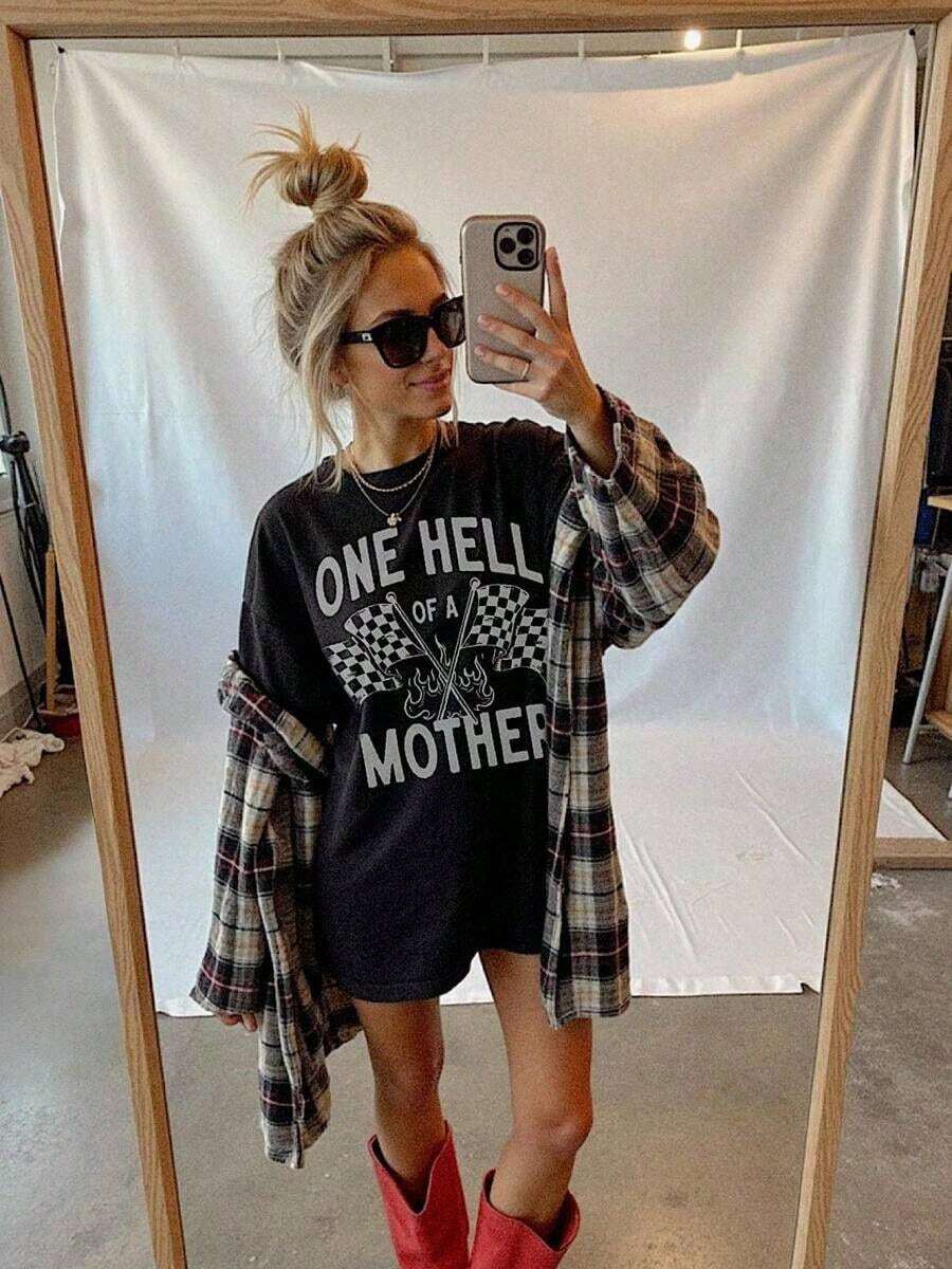 Fashionable Unisex T-Shirt For Ladies And Moms, Aesthetic Graphic Tee, Vintage Inspired Graphic Tee, Women's Clothing, Cartoon And Letter Print, Comfortable Cotton Material, Skin-Friendly, Soft And Cool, Summer Clothing For Women. - 白色 - 查看 1