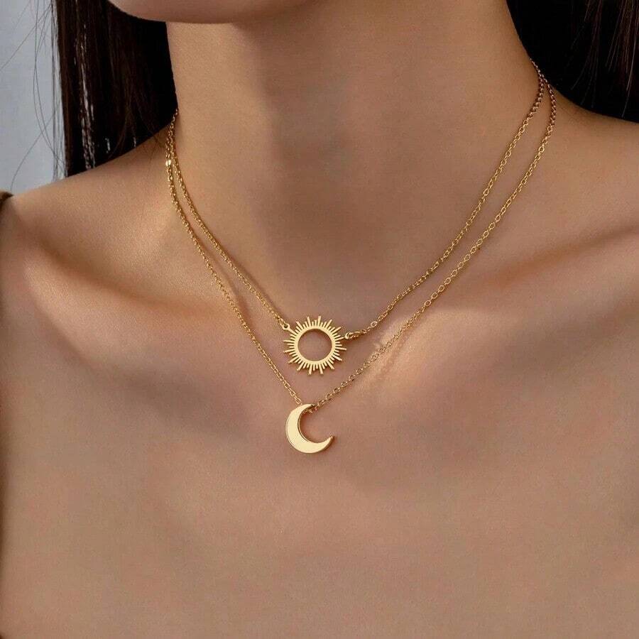 Luxury Sun And Moon 2 Piece Necklace Set - 彩色 - 查看 1