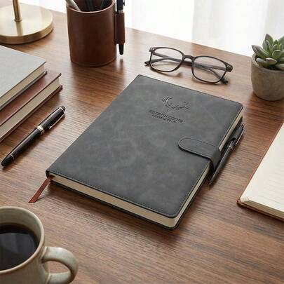 دفتر ملاحظات بإغلاق مغناطيسي A4، 400 صفحة سميكة من الداخل، جلد ناعم، دفتر أعمال متين، مناسب للاجتماعات المهنية، دفتر ملاحظات احترافي