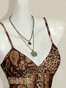 ICON Camisola Ajustada con Cuello en V y Volantes, Estampado Paisley Teal, Estilo Bohemio Retro Sexy Y2K para Mujer - Multicolor 4 - Ver 5