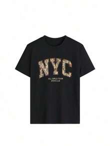 Lightweight, Comfortable And Soft Short-Sleeved T-Shirt, Inspired By Pinterest Street Style, With A Marble Texture Print And Sports Club Graphic, Casual Summer Top In Pure-Cotton - 黑色 - 查看 4