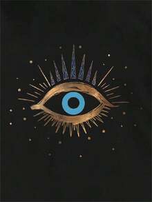 Camiseta de manga corta con estampado de ojo para mujer, blusas con gráficos para mujeres - Negro - Ver 6