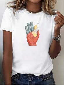Handmade Red Women's T-Shirt, 180g | The Perfect Gift For Family And Team Building. | Comfortable And Stylish Crew Neck T-Shirt | Modern Design For This Season's Holiday Celebrations - Unisex Cotton Loose-Fitting Short-Sleeved Crew Neck T-Shirt With An Urban Vintage Style. - 白色 - 查看 7