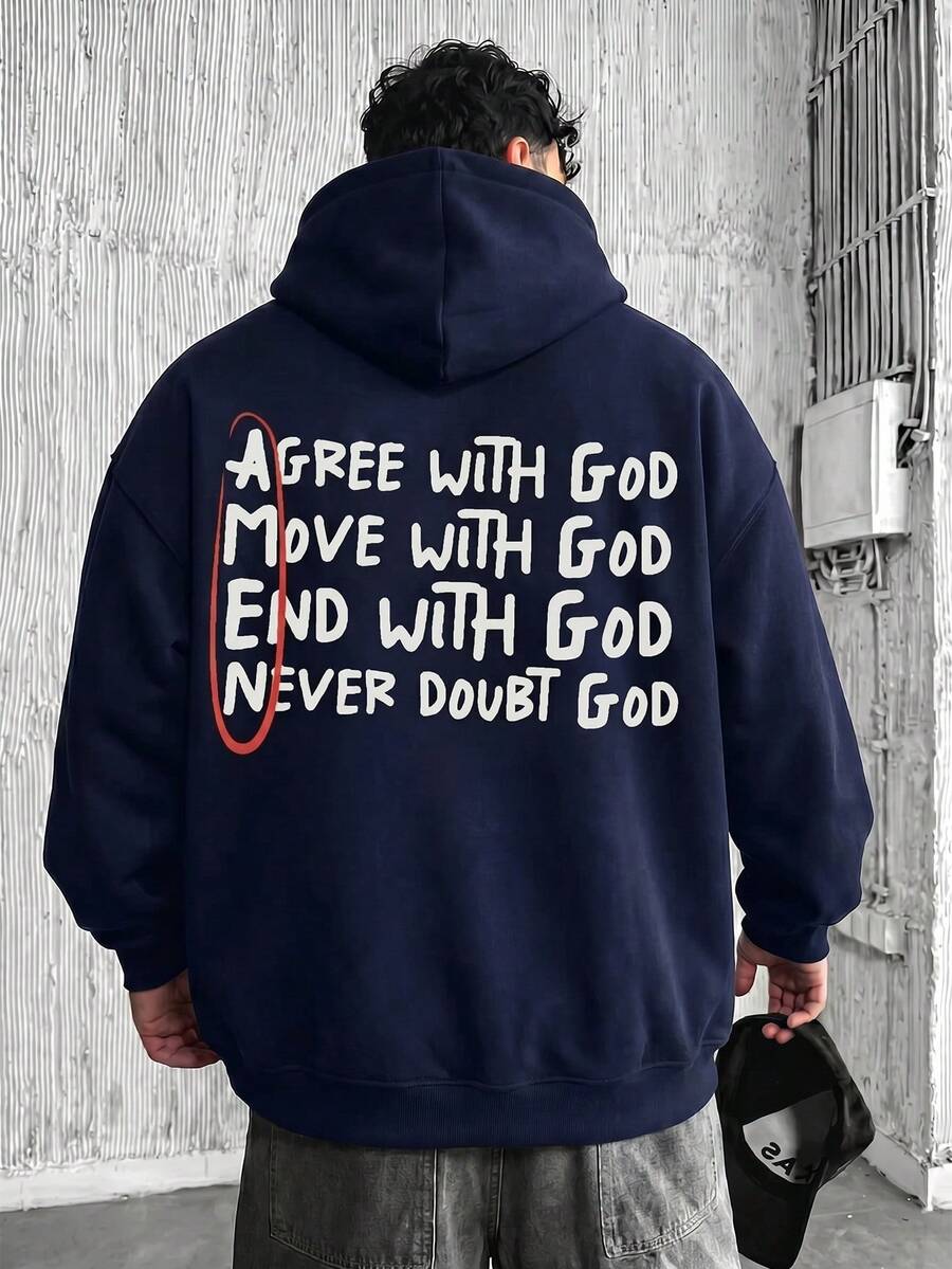 Áo hoodie nam Krometka Thu Đông, in hình Faith Power, khẩu hiệu và thái độ, màu mơ. - Màu xanh hải quân - Xem 1
