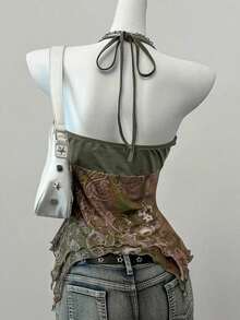 Blusa casual de mujer con cuello de corbata y estampado de anacardo, versátil para uso diario - Multicolor - Ver 2