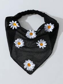 1件女款原創花卉刺繡荷葉邊頭巾，雛菊裝飾，適合日常穿搭與度假夏季髮飾海灘髮帶女用頭巾 - 彩色 - 查看 10
