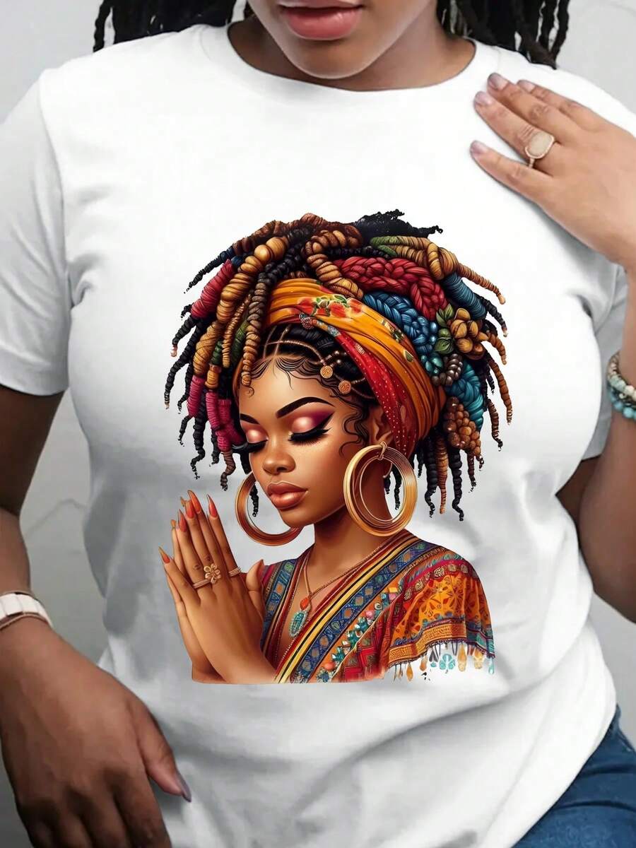 Women's African Print Short-Sleeved T-Shirt, Suitable For All Seasons, Breathable, Made Of High-Quality Fabric, Casual, Easy To Wash, And Durable. JXEN - 白色 - 查看 1