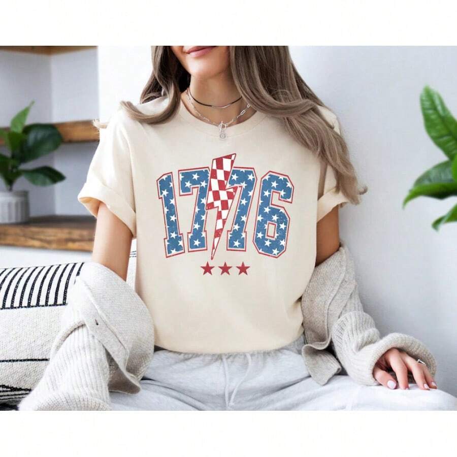 1776 T-Shirt, 1776 America 4th Of July T-Shirt, 4th Of July T-Shirt, 4th Of July Sweatshirt, Fourth Of July T-Shirt, America T-Shirt, America T-Shirt, Women's Blouses > Women's Blouses - 杏色 - 查看 1