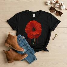 Red Poppy Drip T-Shirt, Botanical Floral Art Tee, Nature Lover Styleblusas para mujer>camisa      blusas para dama - Blanco - Ver 4