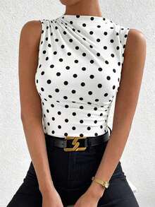 Blusa casual versátil con cuello alto y plisados para mujer - Negro 2 - Ver 7