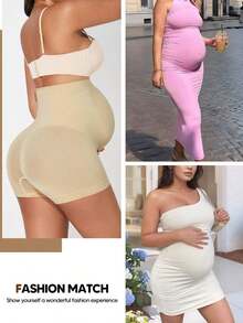 Pantalones cortos de maternidad con cintura alta y panel de soporte abdominal expandible, adecuados para yoga, entrenamiento y uso durante el embarazo en Navidad - Beis - Ver 5